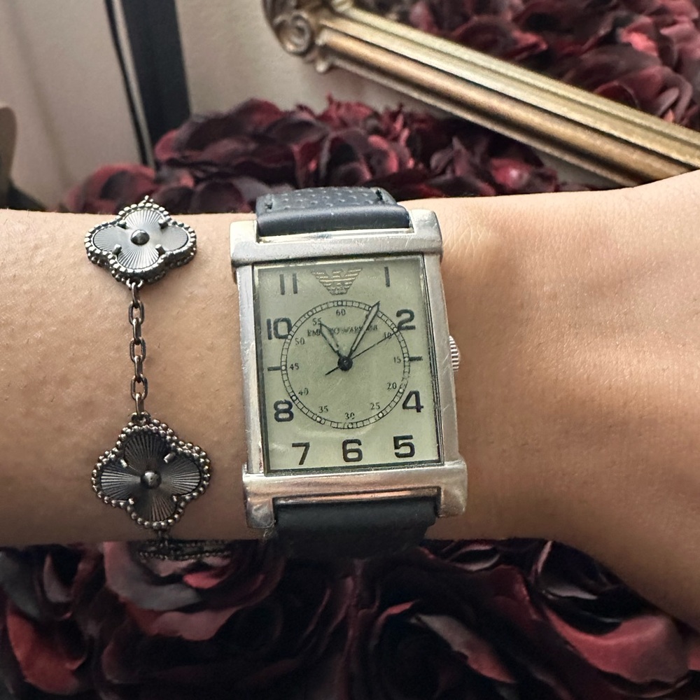 Emporio Armani Silver Case Black Strap Watch